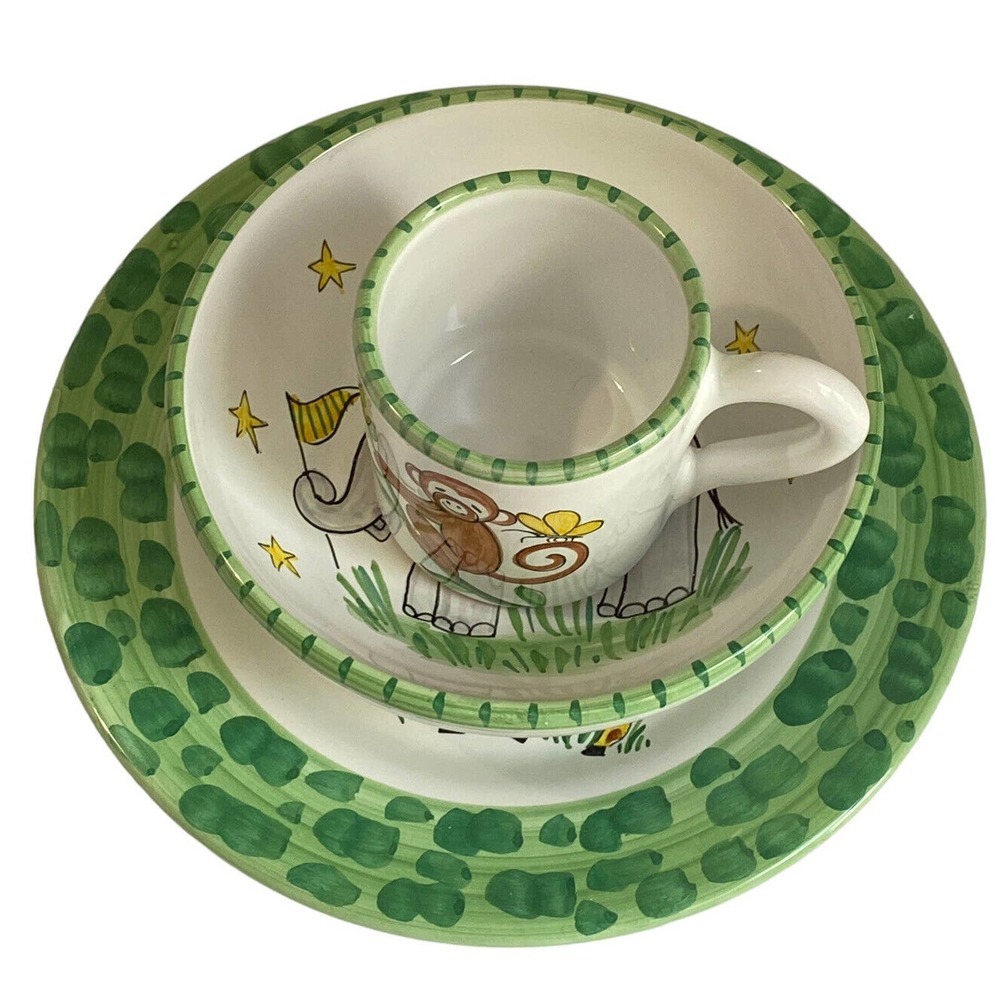 Present Tense Hand Painted in Italy Ceramic Child’s Plate Bowl & Cup Set NEW - Picture 4 of 11